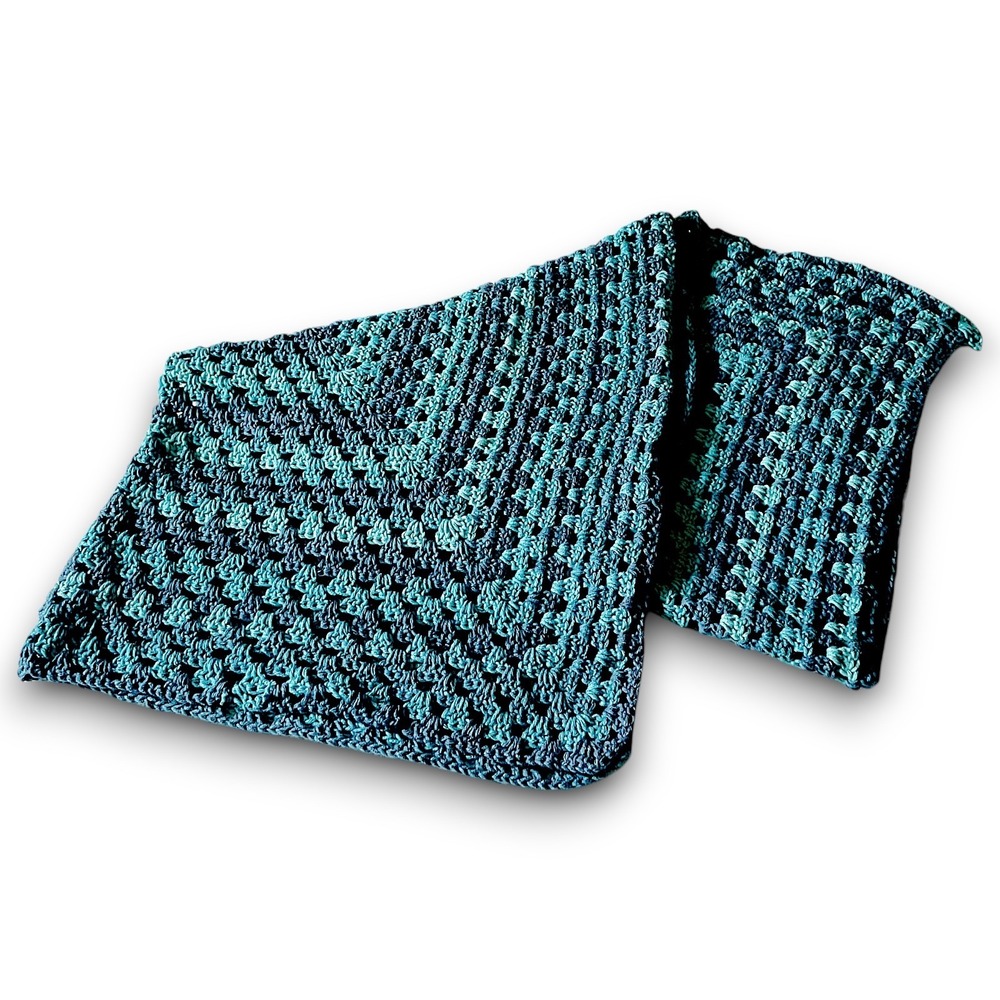 Hand Crocheted Blanket Baby Lap‎ Afghan Teal Blue / Blue Grey 38"x38" NWOT